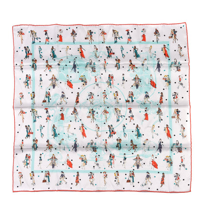 Hermes Silk Ex-Libris Les Parisiennes Scarf 70 Argent Vert D'eau Rouge Tomate 1 of 8