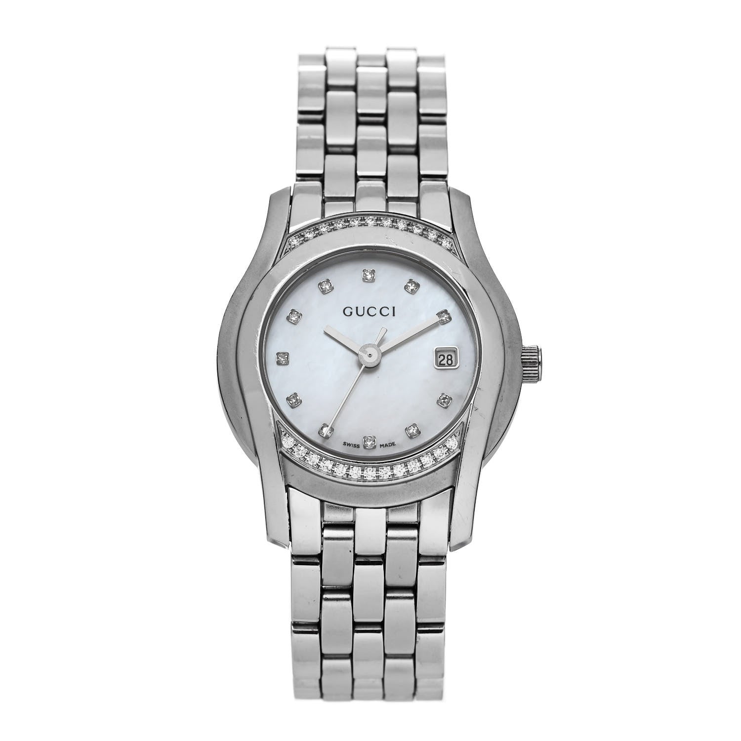 Gucci Stainless Steel Diamond Bezel Mother of Pearl 27mm 5500L Quartz Watch 1 of 4