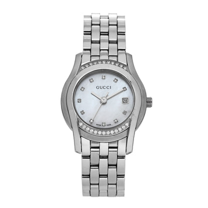 Gucci Stainless Steel Diamond Bezel Mother of Pearl 27mm 5500L Quartz Watch 1 of 4