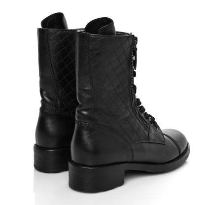Chanel Calfskin Quilted CC Tall Lace Up Combat Boots 38 Black 4 of 7