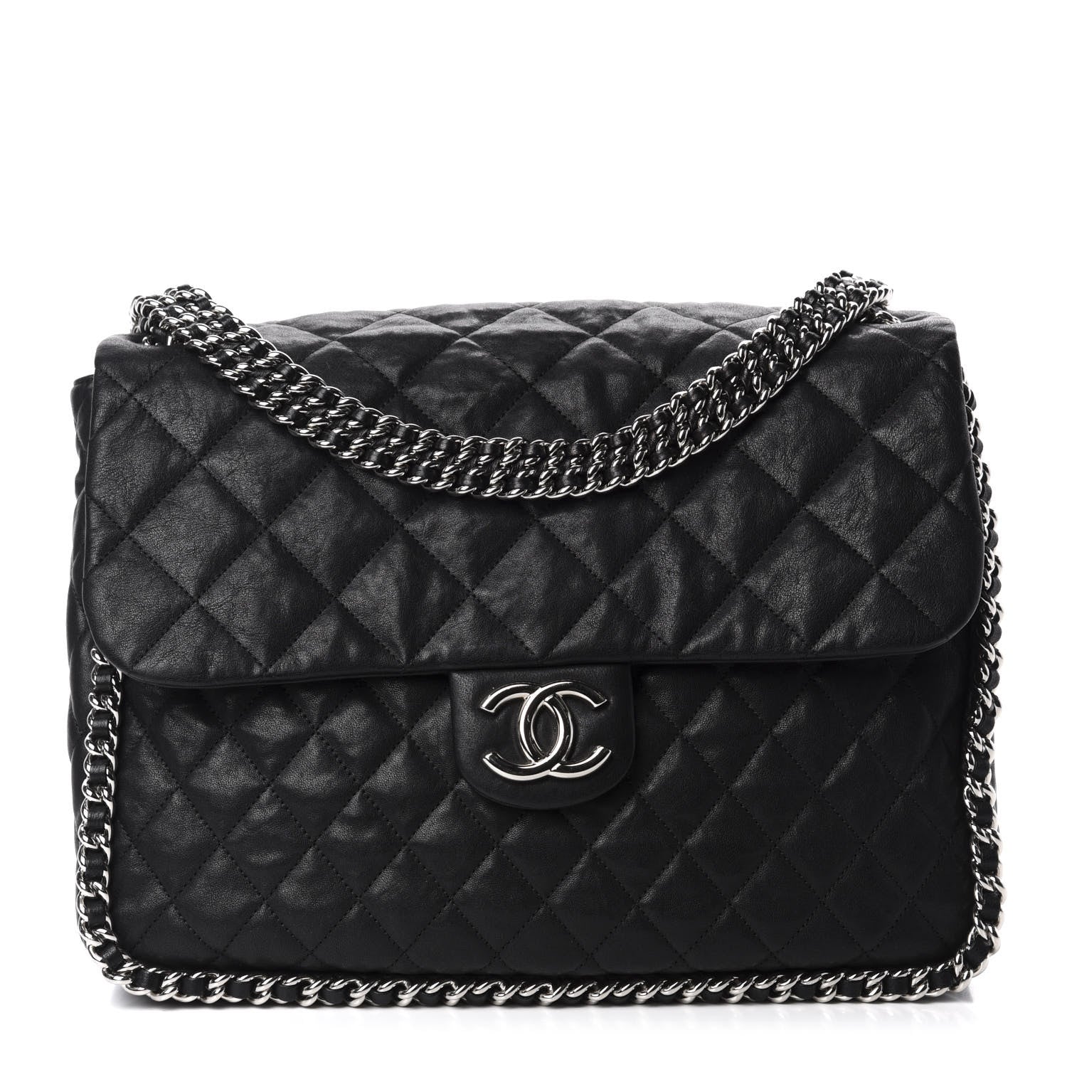 Chanel Washed Lambskin Quilted Maxi Chain Around Flap Black 1 of 10