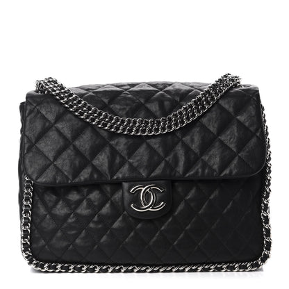 Chanel Washed Lambskin Quilted Maxi Chain Around Flap Black 1 of 10