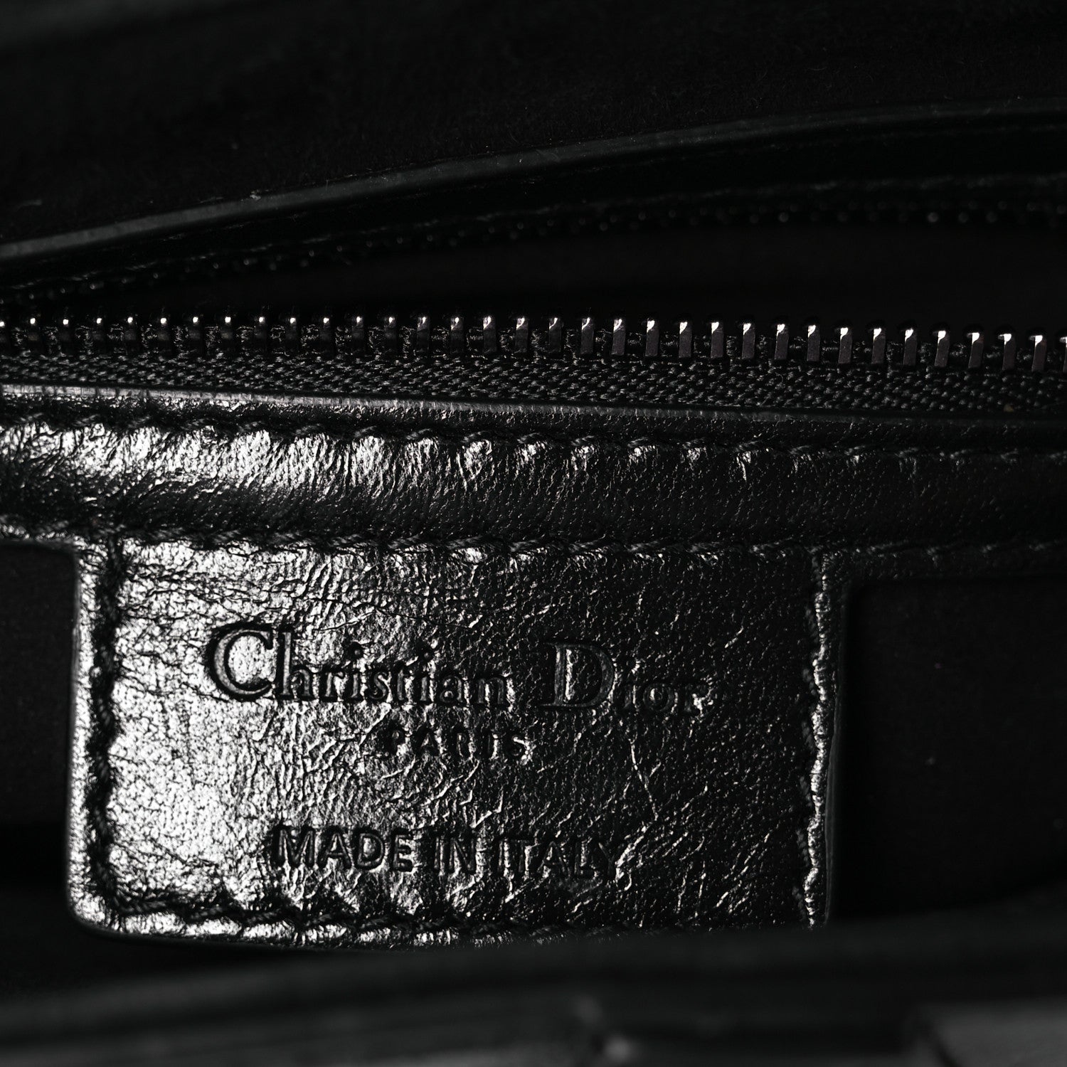 Christian Dior Shiny Crinkled Calfskin Studded Saddle Bag Black 6 of 12
