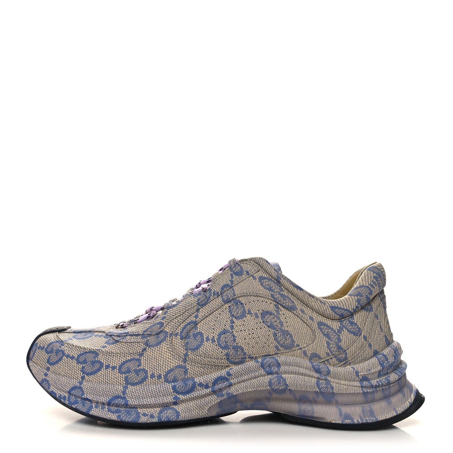 Ultralight Plume Calfskin Monogram Printed Mens Gucci Run Sneakers 10 Beige Blue