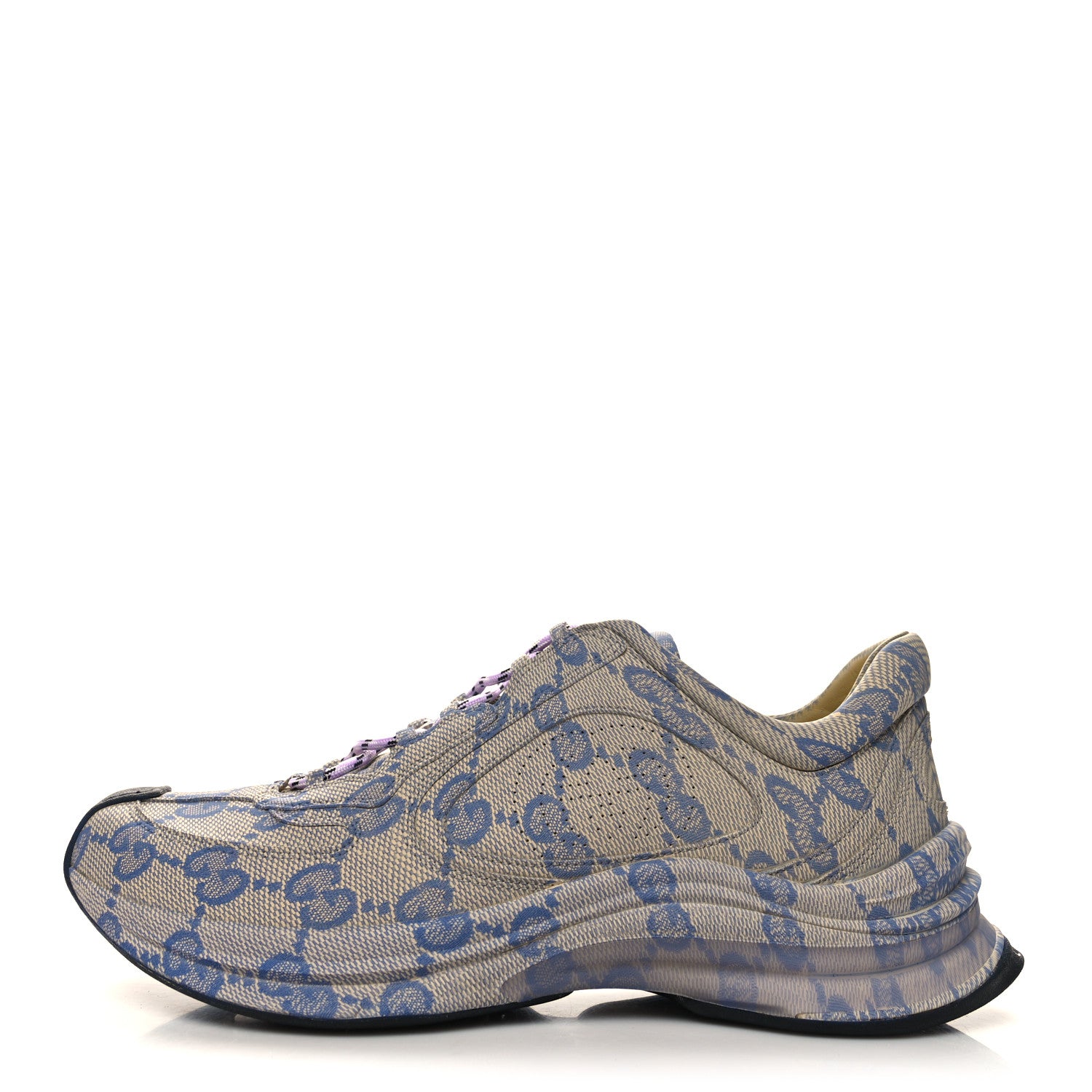 Gucci Ultralight Plume Calfskin Monogram Printed Mens Gucci Run Sneakers 10 Beige Blue 1 of 9