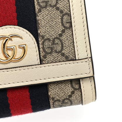 Gucci GG Supreme Monogram Textured Calfskin Web Ophidia Card Case Wallet Beige Ebony Mystic White 10 of 12