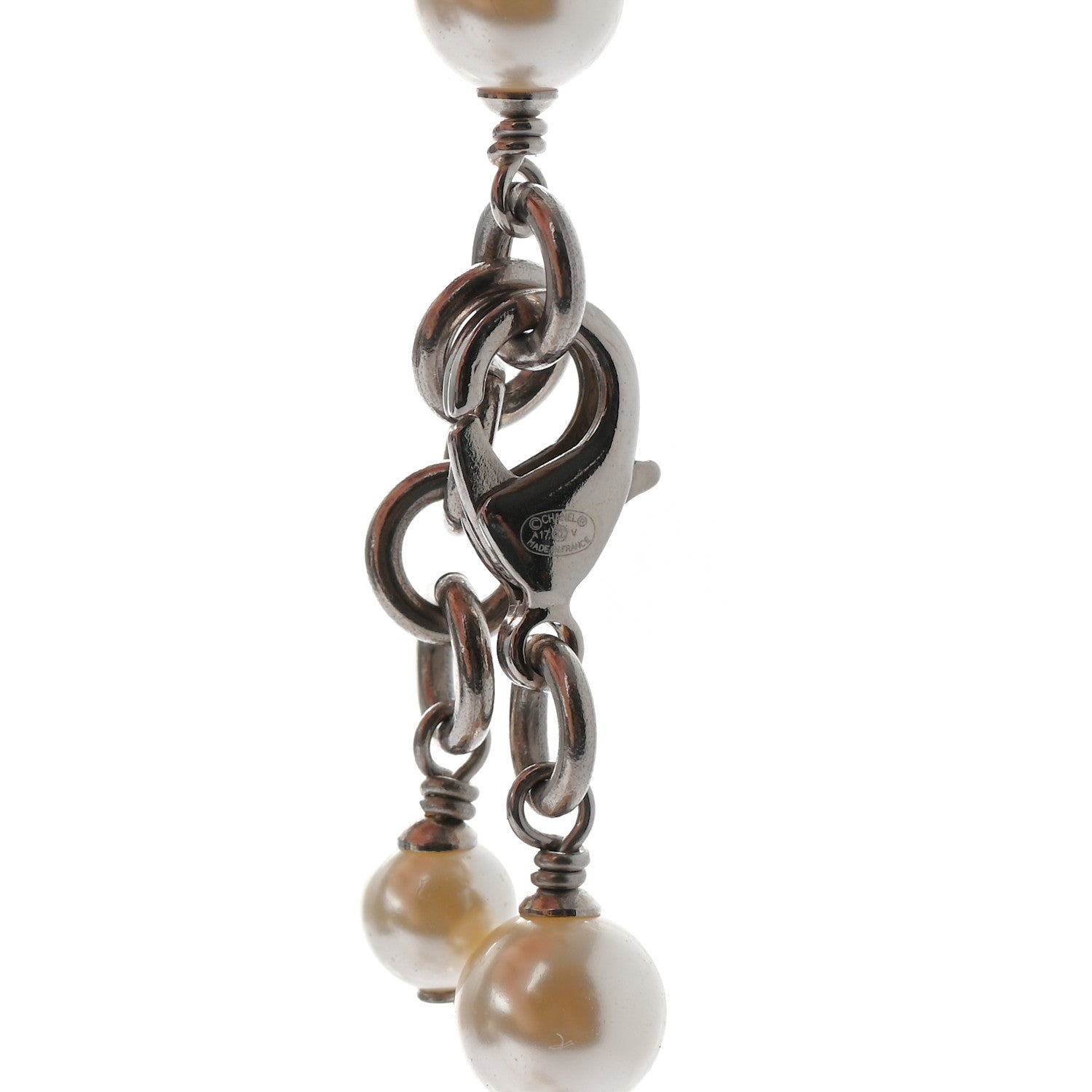 Chanel Crystal Pearl CC Long Necklace Silver 5 of 5