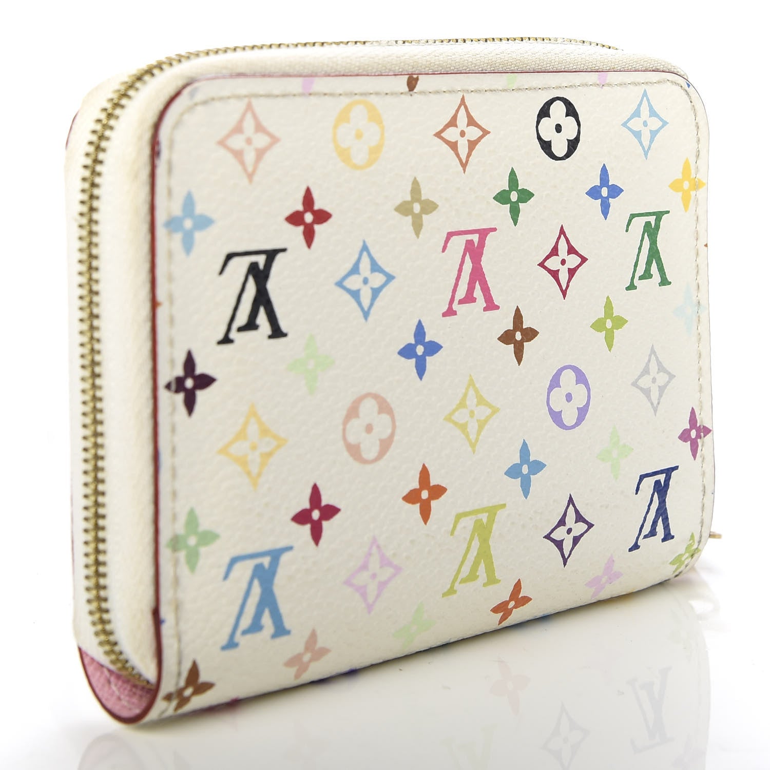 Louis Vuitton Monogram Multicolor Zippy Coin Purse Wallet White Litchi 3 of 7