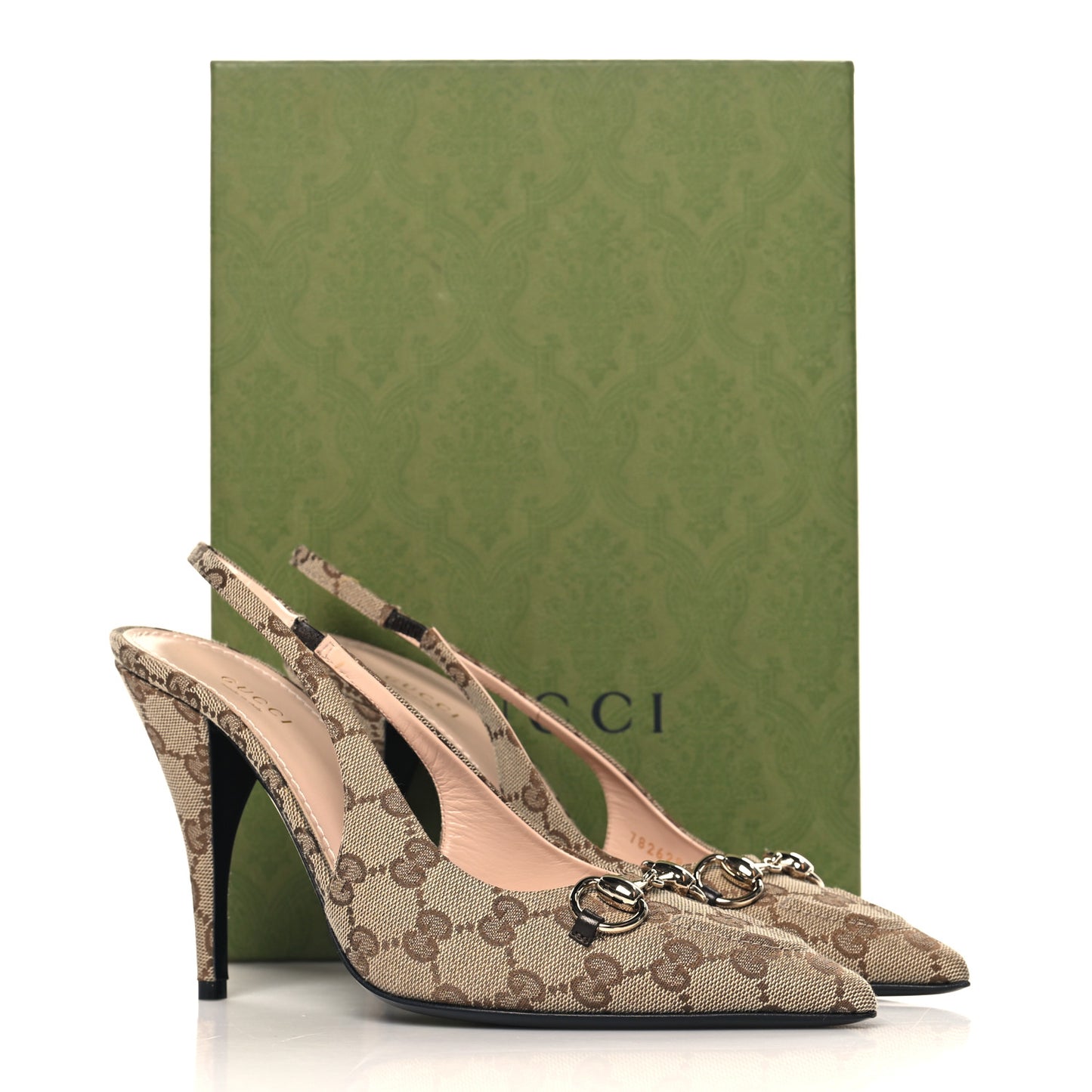 Monogram Horsebit Slingback Pumps 39.5 Beige Ebony Cocoa
