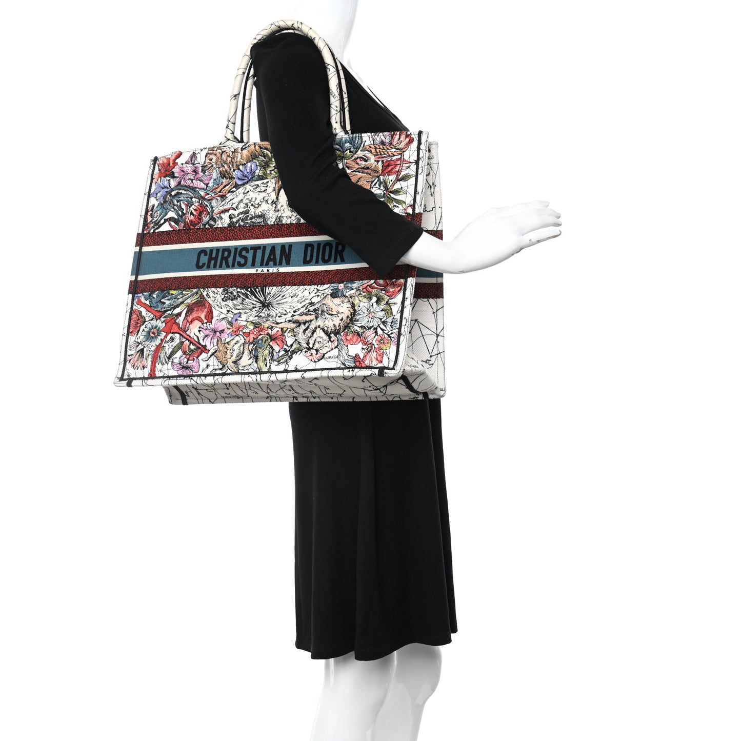 Canvas Embroidered Large Zodiac Book Tote Latte Multicolor