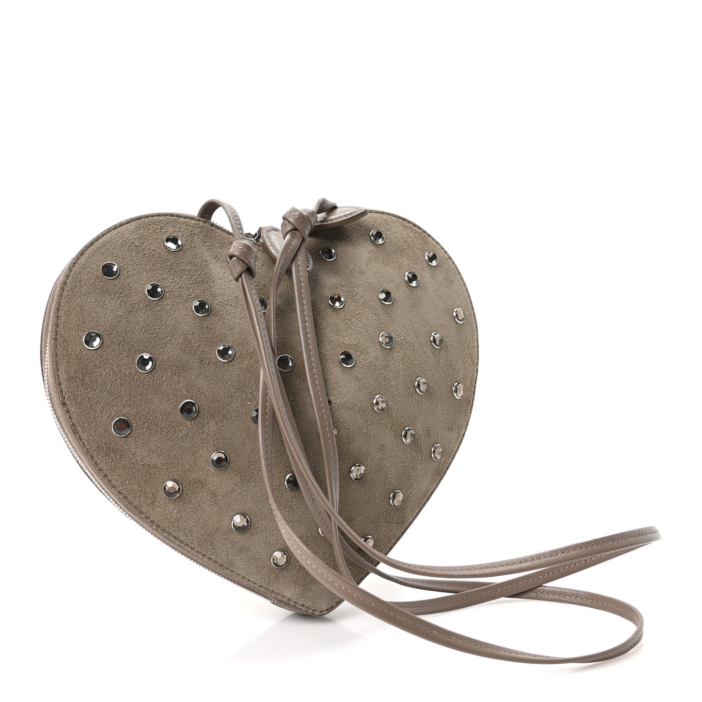 Suede Crystal Embellished Le Coeur Bag Gris Taupe