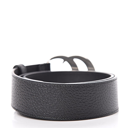 Gucci Textured Dollar Calfskin Nickel Double G 40mm Belt 75 30 Black 3 of 7