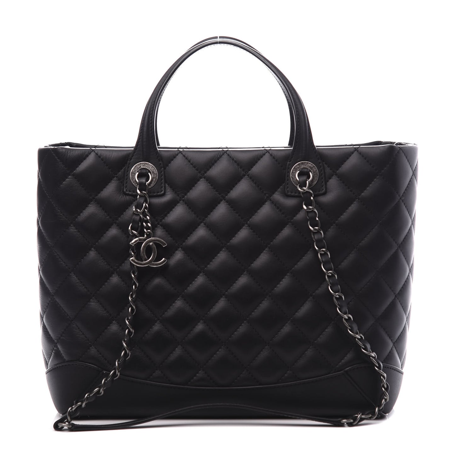 Calfskin Quilted Small Easy Shopping Tote Black