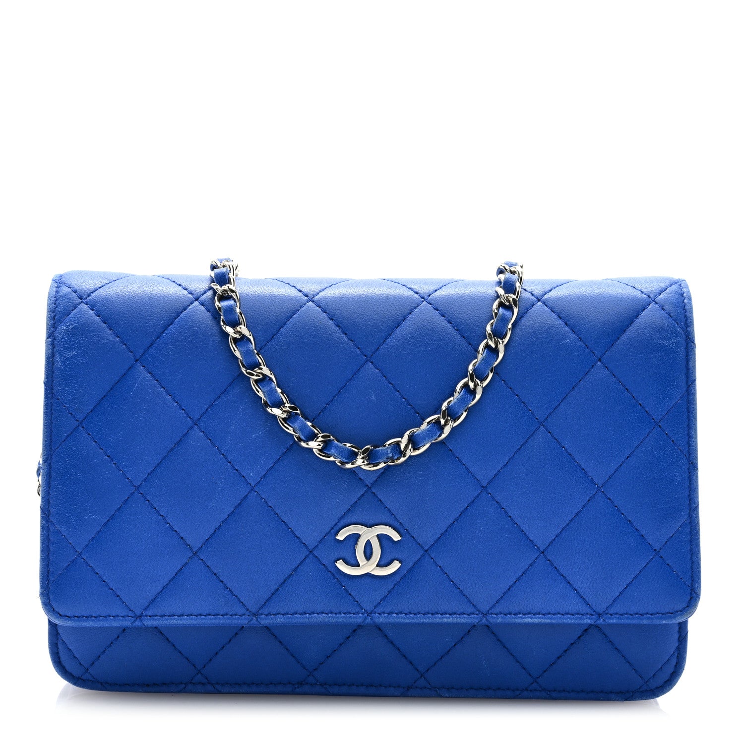 Chanel Lambskin Quilted Wallet On Chain WOC Blue 1 of 10