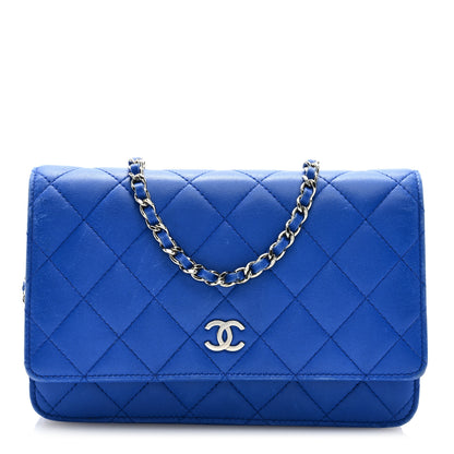 Chanel Lambskin Quilted Wallet On Chain WOC Blue 1 of 10