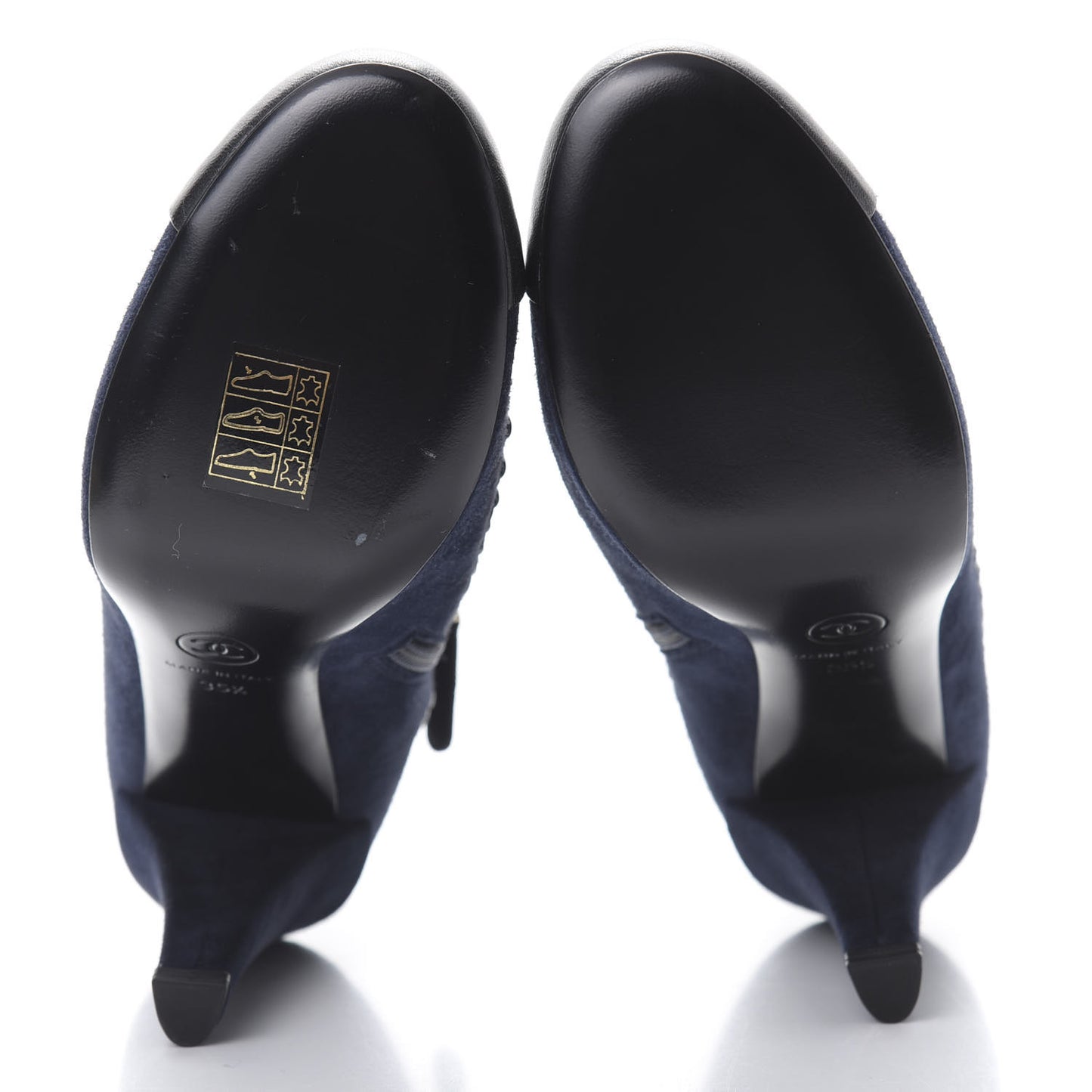 Suede Lambskin Short Boots 35.5 Navy Blue Black