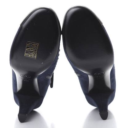 Chanel Suede Lambskin Short Boots 35.5 Navy Blue Black 5 of 9