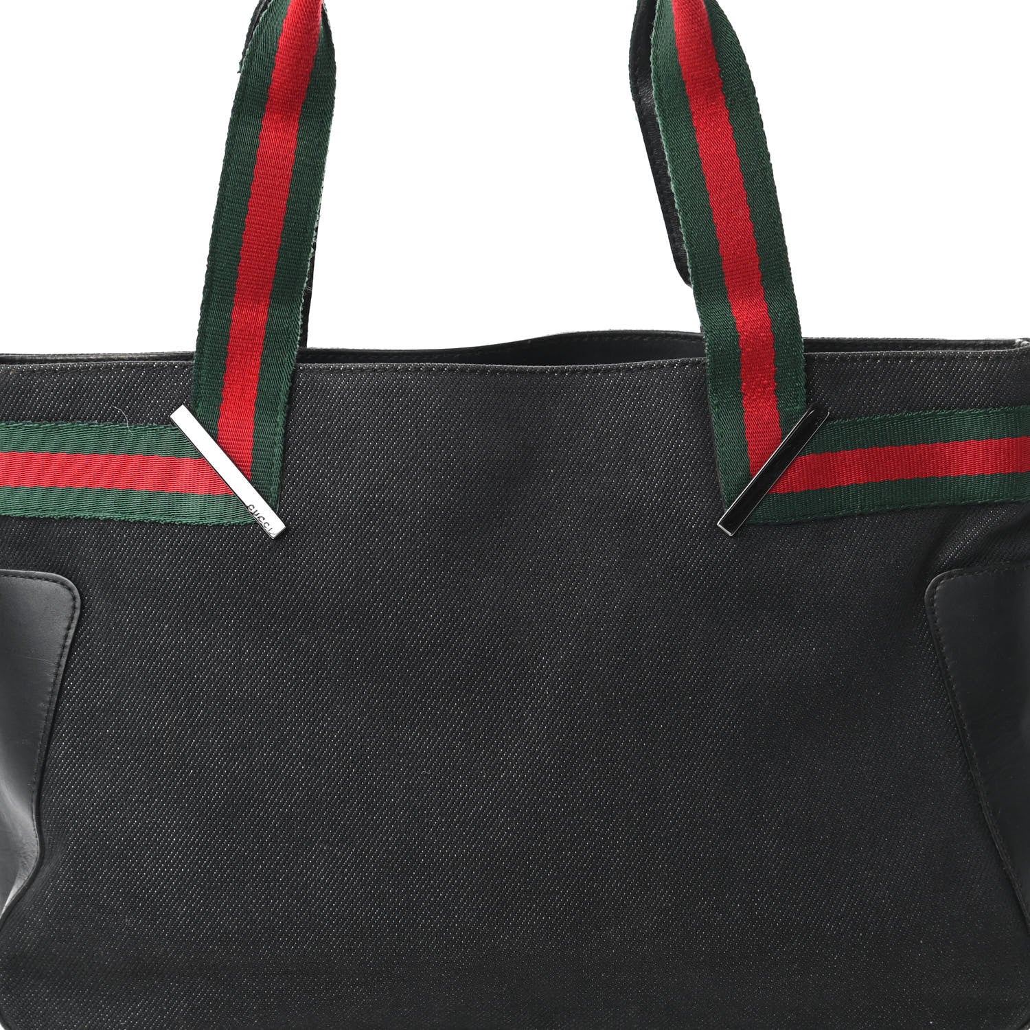 Gucci Denim Calfskin Web Tote Black 10 of 11