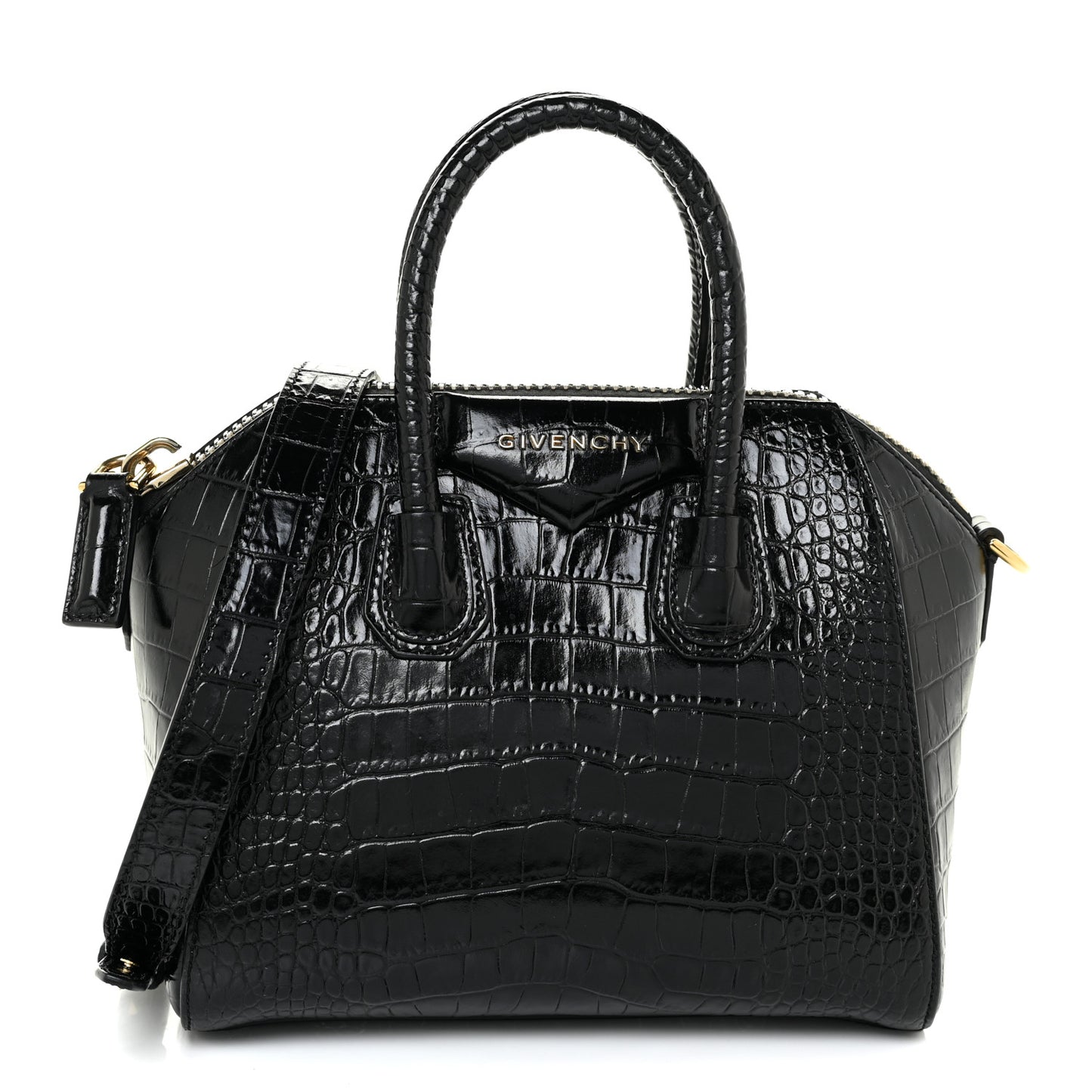 Calfskin Crocodile Embossed Mini Antigona Black
