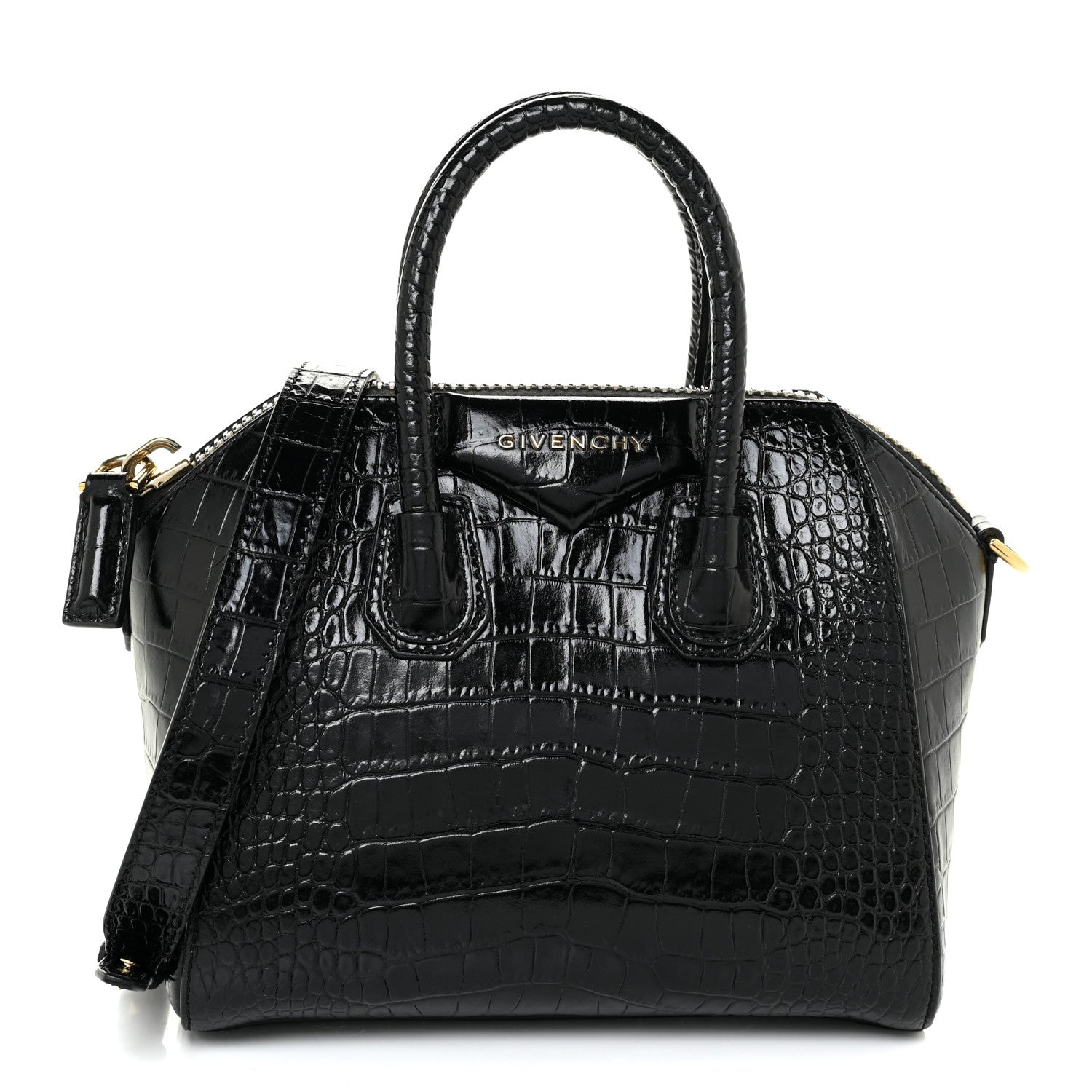 Givenchy Calfskin Crocodile Embossed Mini Antigona Black 1 of 13
