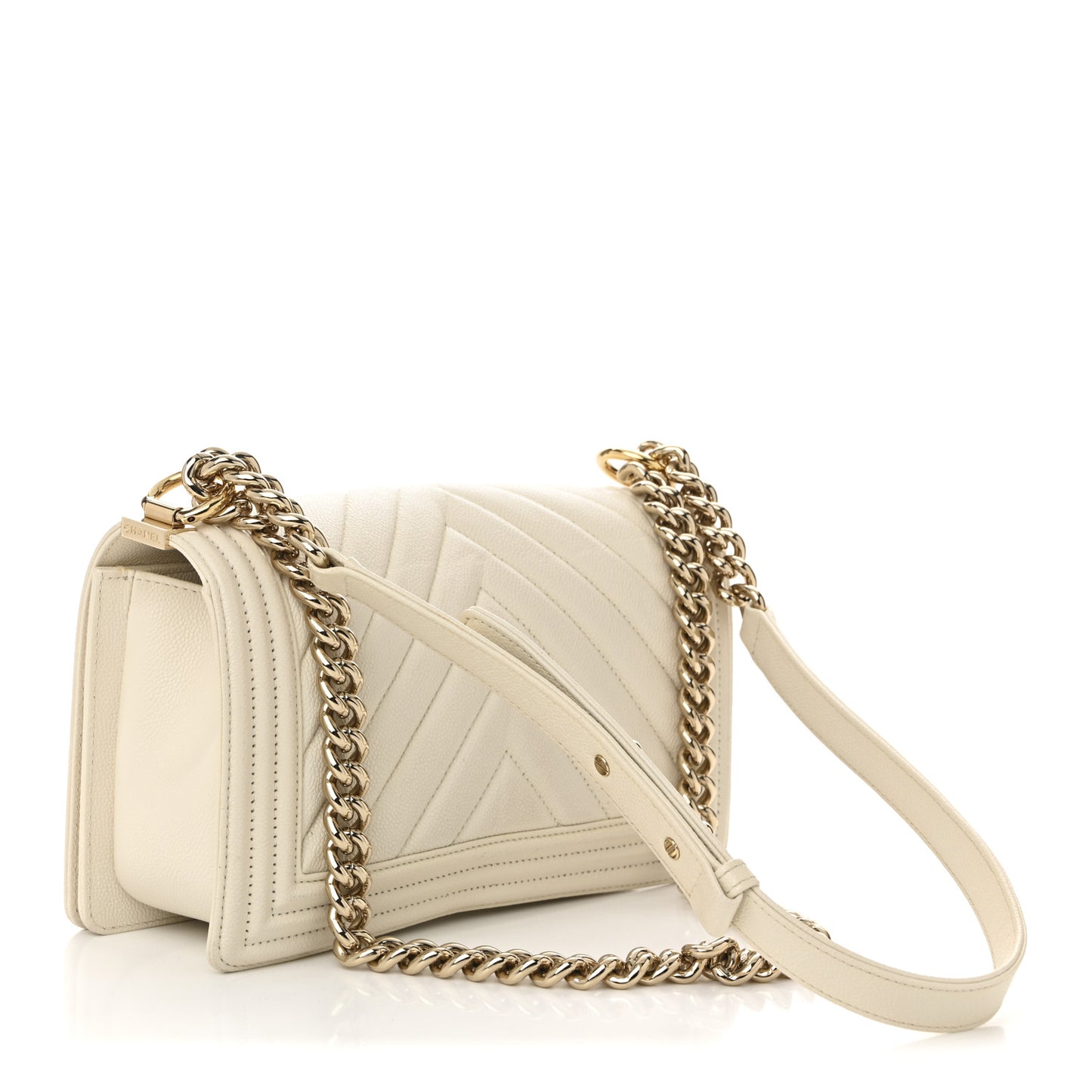 Caviar Chevron Quilted Medium Boy Flap White