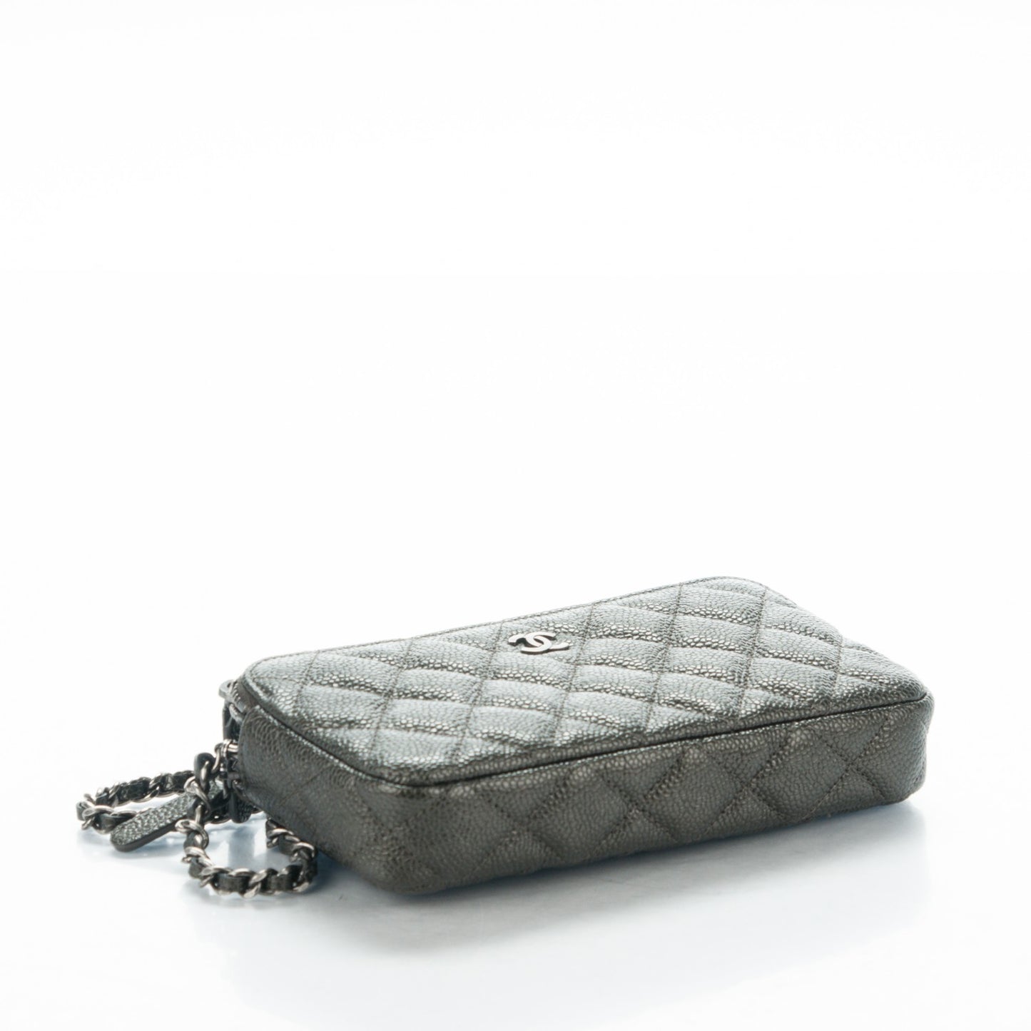 Caviar Quilted Small Clutch With Chain Dark Charcoal