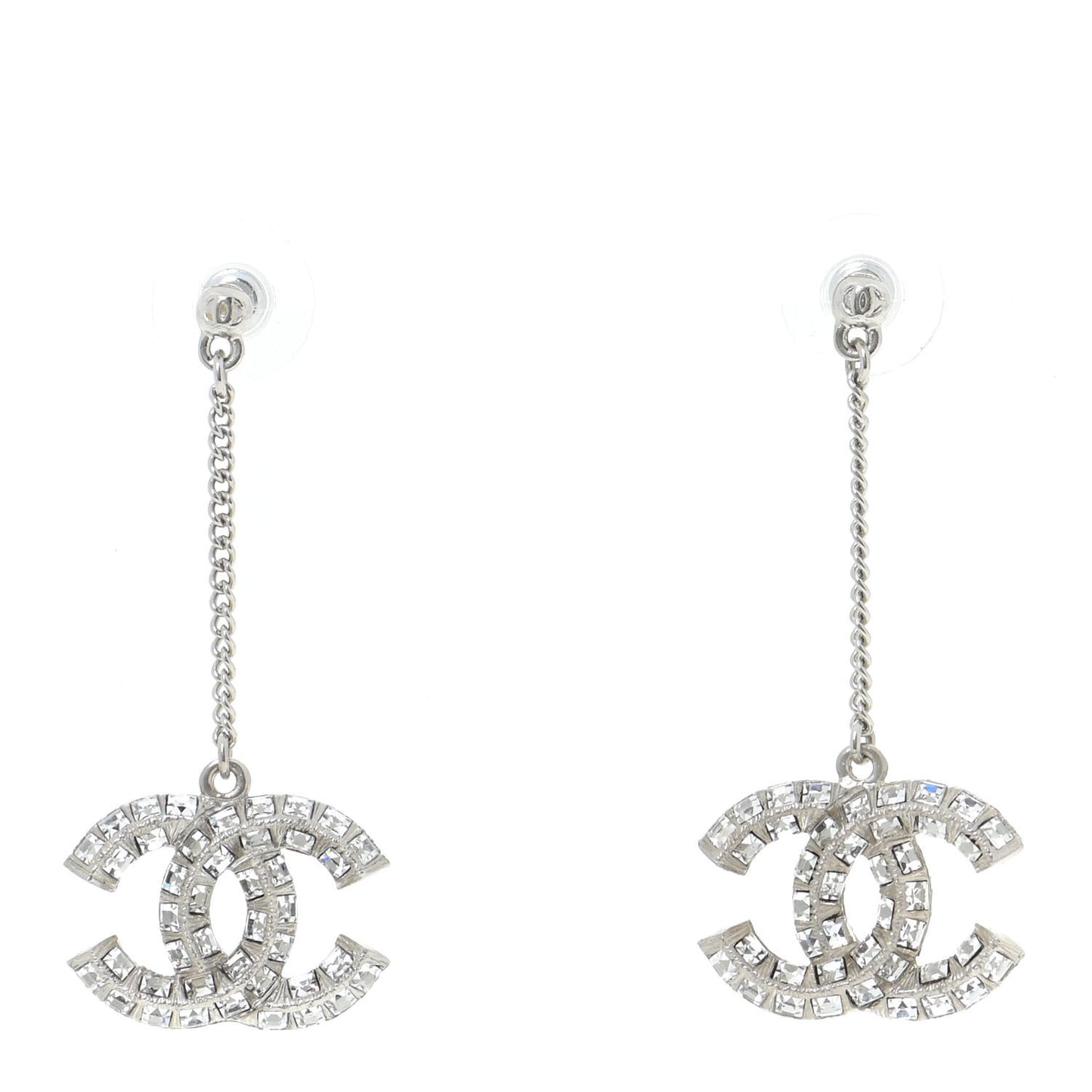 Baguette Crystal CC Drop Earrings Silver