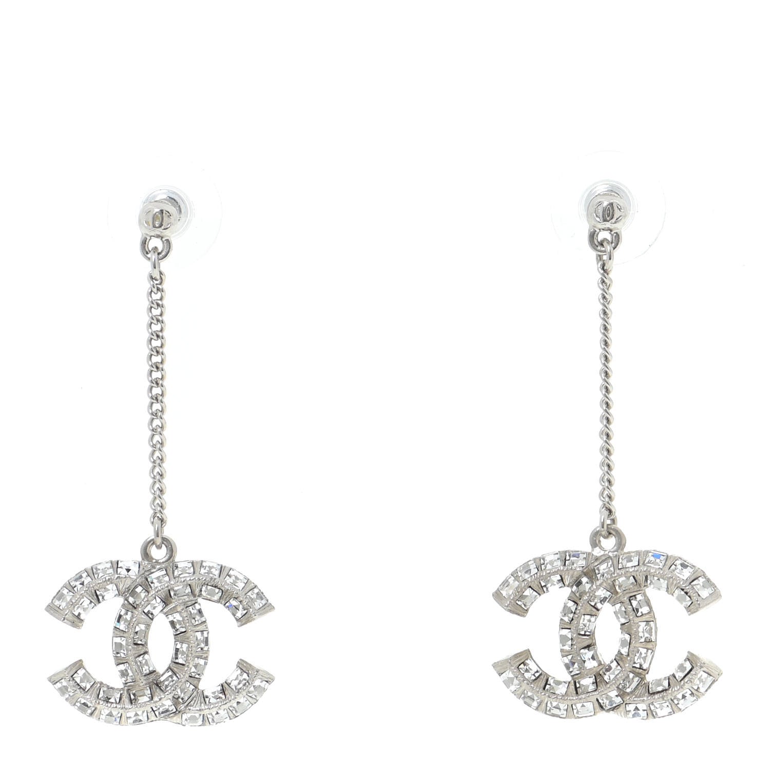 Chanel Baguette Crystal CC Drop Earrings Silver 1 of 6