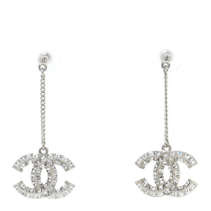 Chanel Baguette Crystal CC Drop Earrings Silver 1 of 6