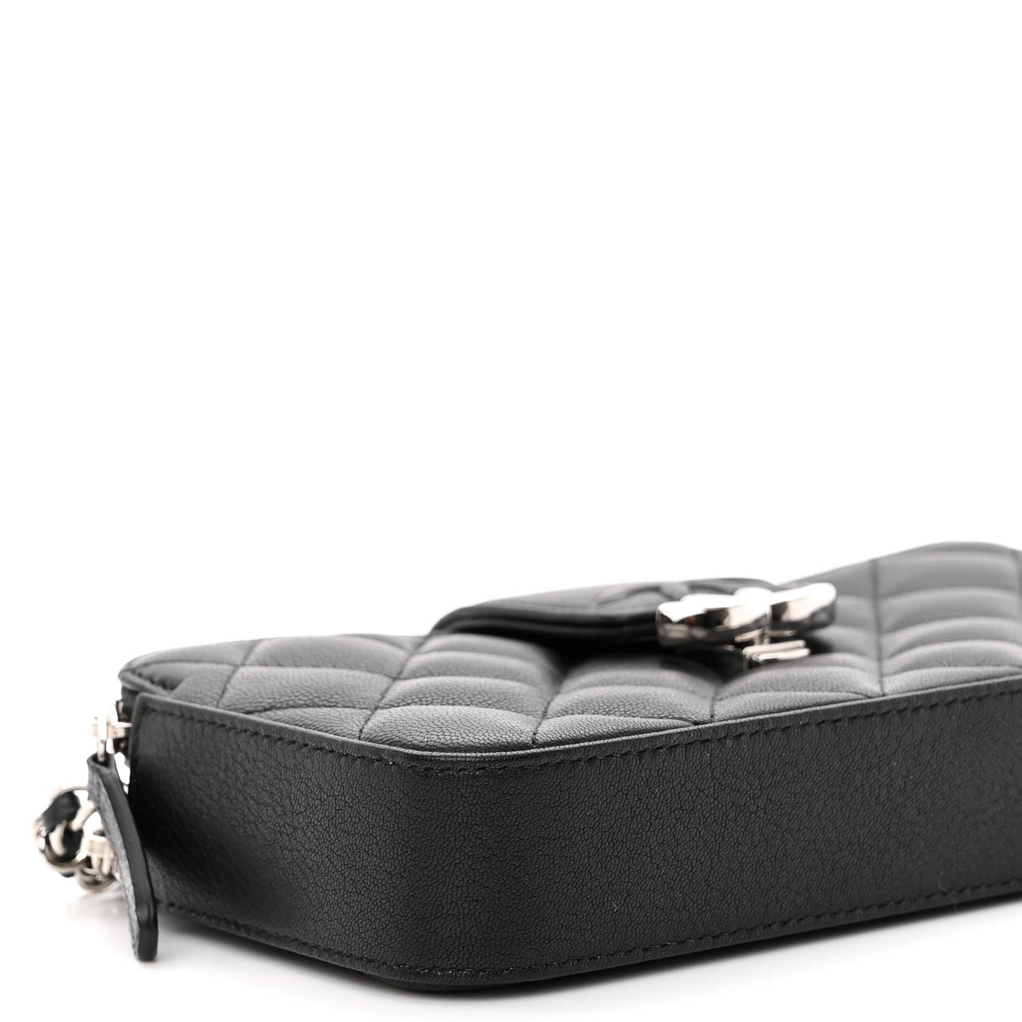 Lambskin Quilted CC Box Clutch With Chain Black