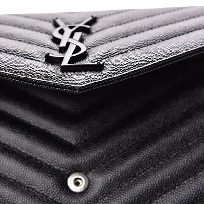 Saint Laurent Grain De Poudre Matelasse Chevron Monogram Chain Wallet Black 9 of 11