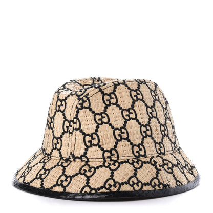 Gucci Raffia Elaphe GG Monogram Embroidered Fedora Hat M Ivory Black 1 of 10