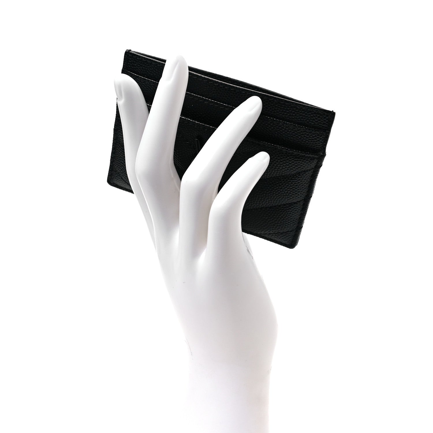 Saint Laurent Grain De Poudre Matelasse Chevron Monochrome Monogram Credit Card Case Black 2 of 8