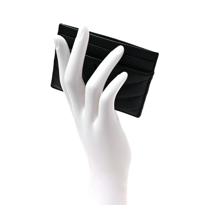 Saint Laurent Grain De Poudre Matelasse Chevron Monochrome Monogram Credit Card Case Black 2 of 8