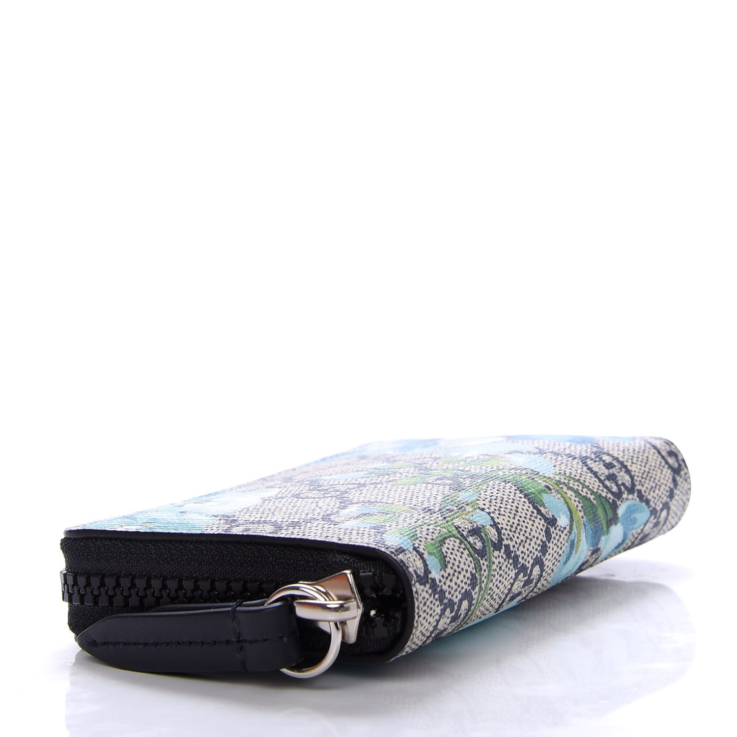 Gucci GG Supreme Monogram Blooms Zip Around Card Case Wallet Beige Blue Navy 4 of 7