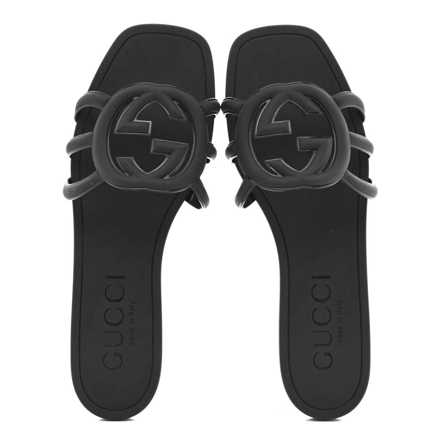 Rubber Womens Interlocking G Slide Sandals 39 Black