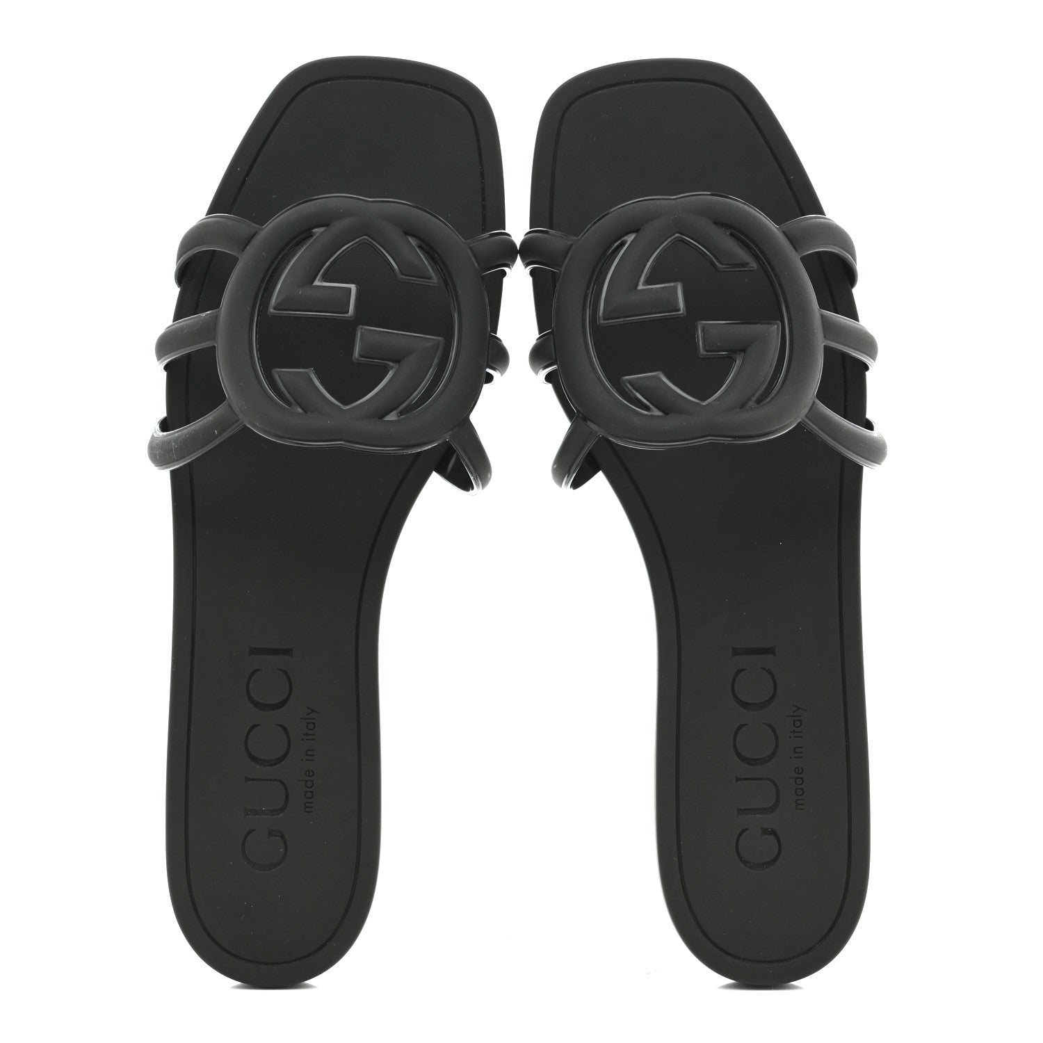 Gucci Rubber Womens Interlocking G Slide Sandals 39 Black 2 of 9