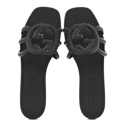 Gucci Rubber Womens Interlocking G Slide Sandals 39 Black 2 of 9