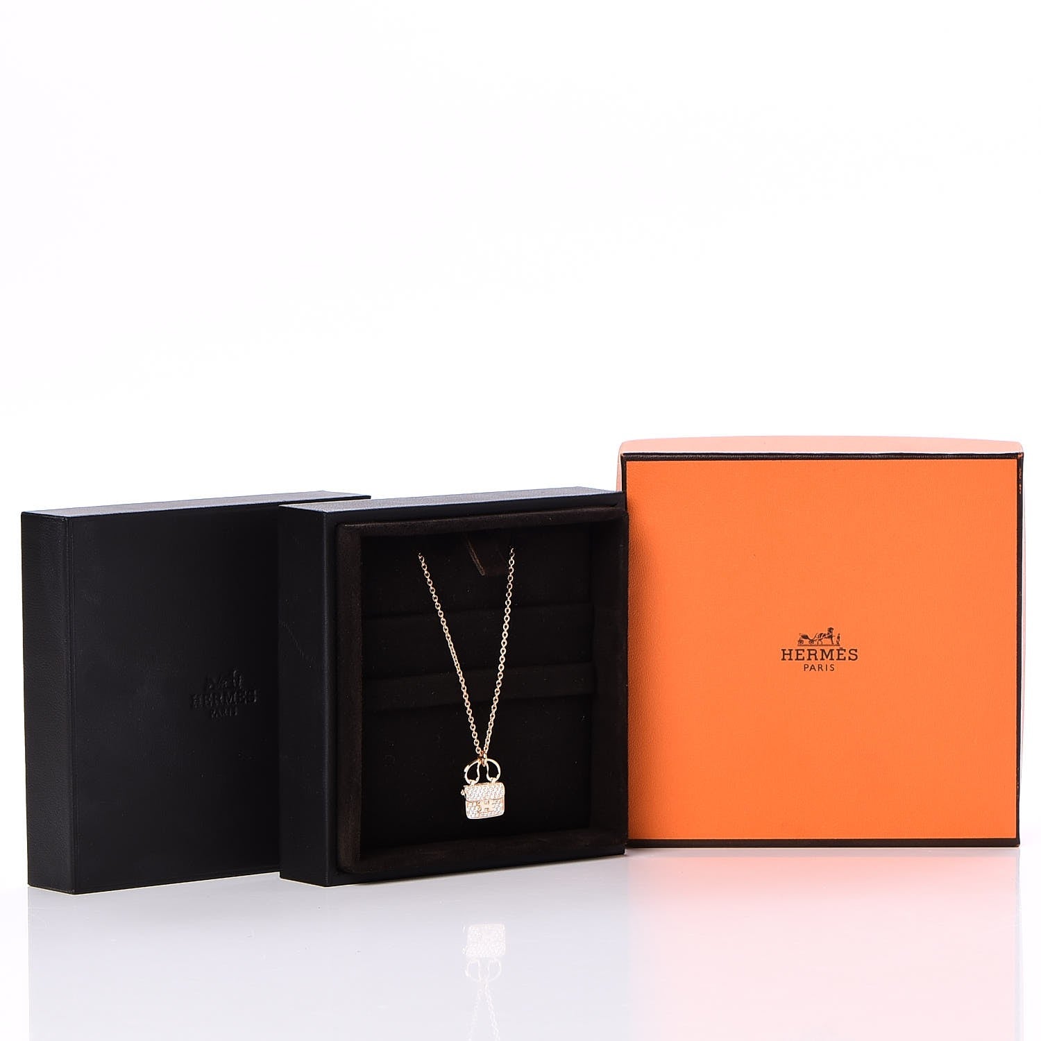 Hermes 18K Rose Gold Diamond Constance Amulette Pendant Necklace 7 of 7