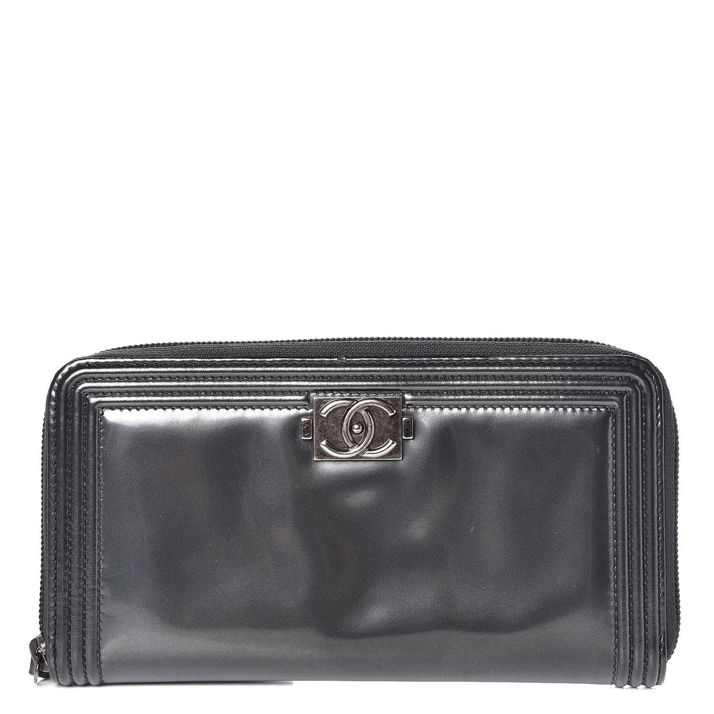 Glazed Calfskin Boy Zip Around Wallet Grey