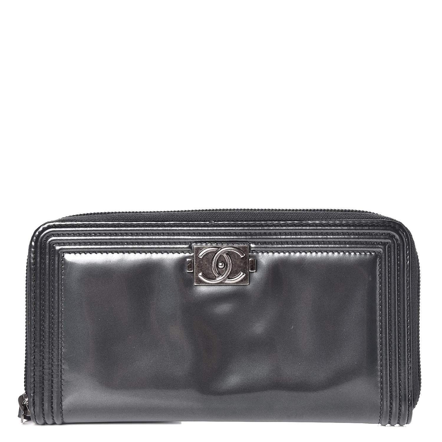 Chanel Glazed Calfskin Boy Zip Around Wallet Grey 1 of 10