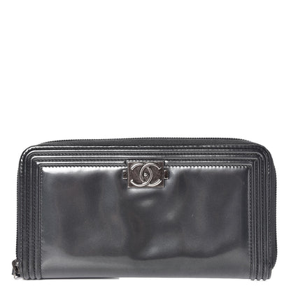 Chanel Glazed Calfskin Boy Zip Around Wallet Grey 1 of 10
