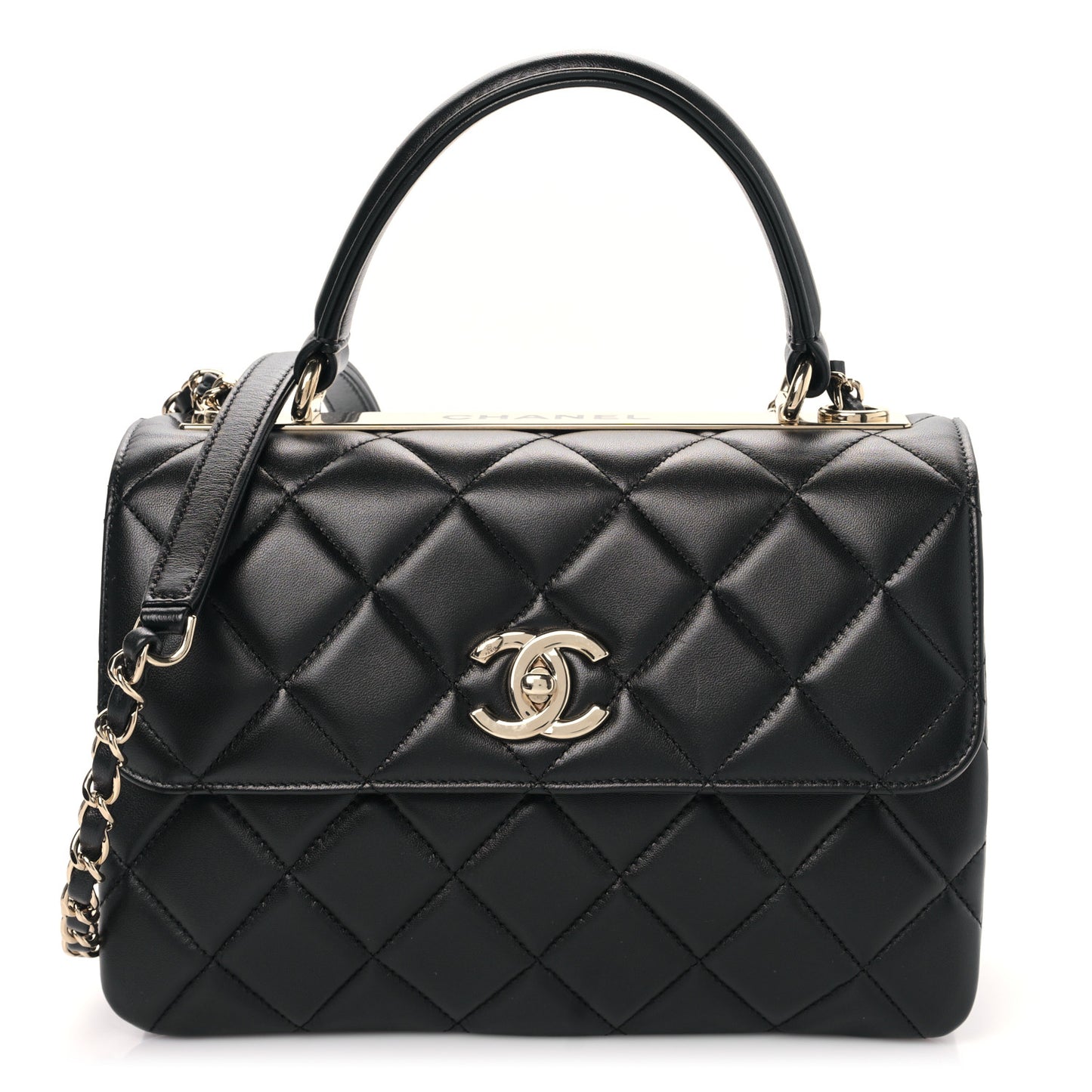 Lambskin Quilted Small Trendy CC Dual Handle Flap Bag Black