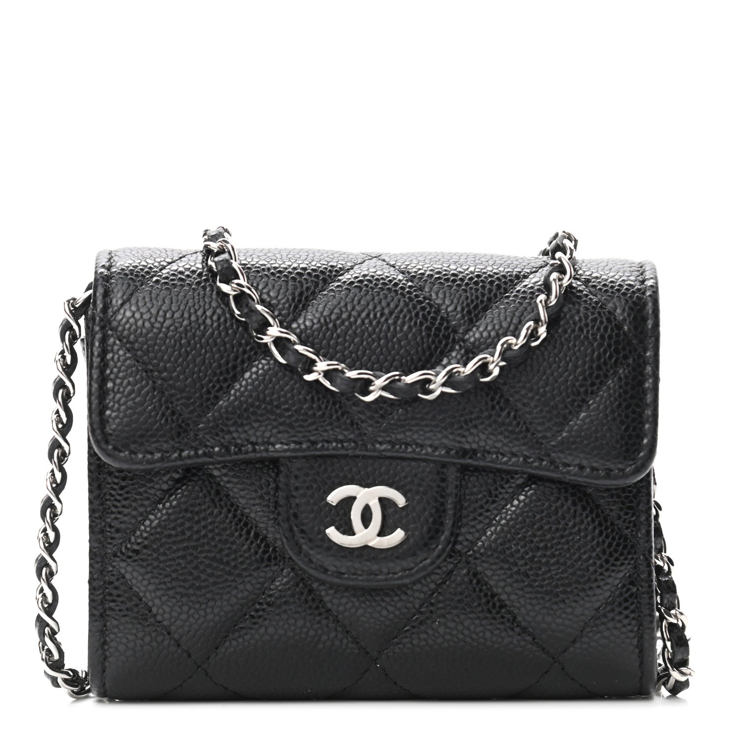 Chanel Caviar Quilted Flap Card Holder On Chain Black 1 of 9