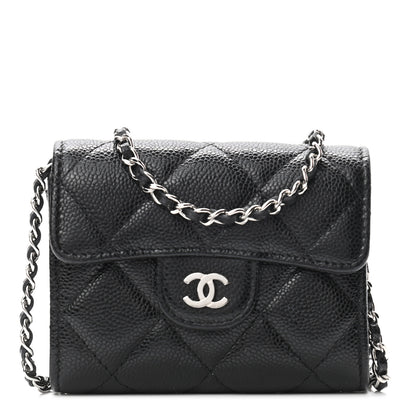 Chanel Caviar Quilted Flap Card Holder On Chain Black 1 of 9