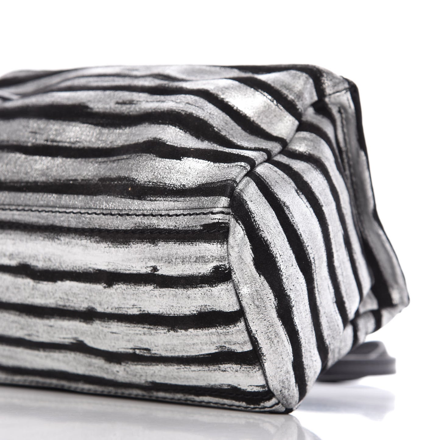 Metallic Calfskin Striped Mini Pandora Black Silver