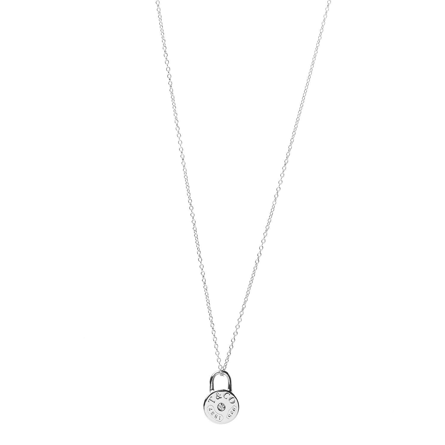 Tiffany Sterling Silver Diamond 1837 Circle Lock Necklace 1 of 4