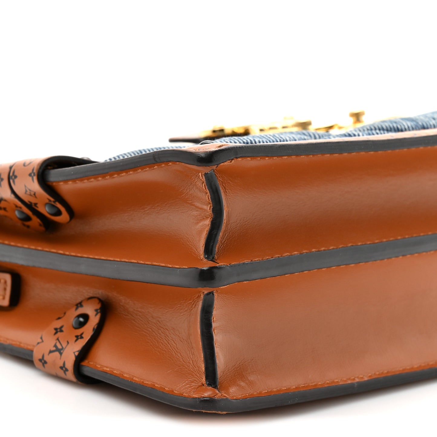 Denim Calfskin Malletage Trunk Clutch Light Blue