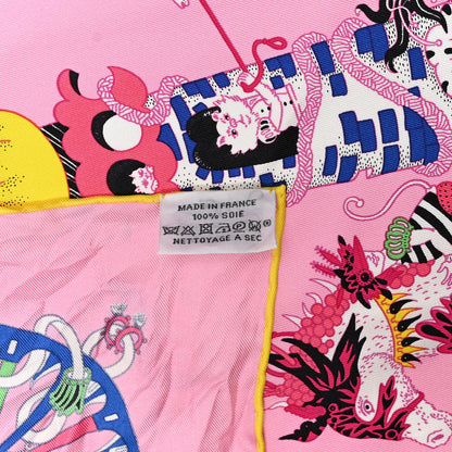 Hermes Silk La Folle Parade Scarf 90 Rose White Multicolor 3 of 8