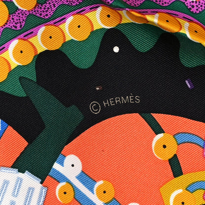 Hermes Silk Costume de Fete Scarf 90 Curry Black Vert 4 of 5